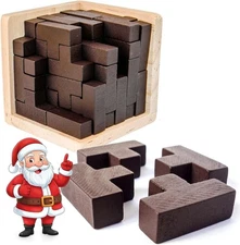 Original 3D Wooden Brain Teaser Puzzle - Stocking Stuffer 3D Puzzle for Kids 8+