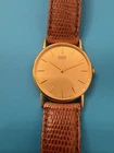 Seiko 5Y30-7000 Quartz Vintage Dress Watch Gold Dial/Case Brown Leather