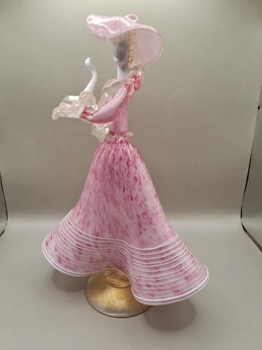Vintage Italian Venetian Pink Murano Glass Woman Masked Dancer Figurine 11.5"
