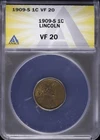 1909 S 1C Lincoln Wheat Cent ANACS VF 20 Very Fine
