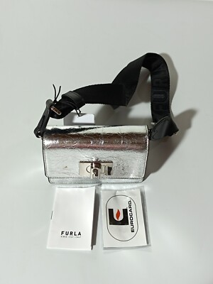 Furla 1927 Soft Micro Crossbody Damen Umhängetasche silberfarbe 13 x 9.5 x 4 cm