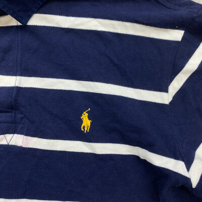 VTG Ralph Lauren Rugby Collar Polo Shirt Large Blue White Pony