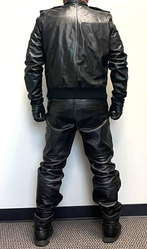 Berman's Black Leather CAFE Jacket w Zip-in Vest Liner- size 48 - Picture 4 of 12