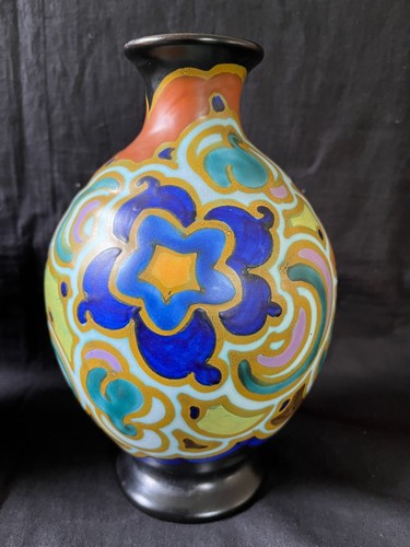 ancien lot de vases hollandais en faïence Gouda décor flore vers 1920. Plusieurs marques. - Photo 3 sur 10