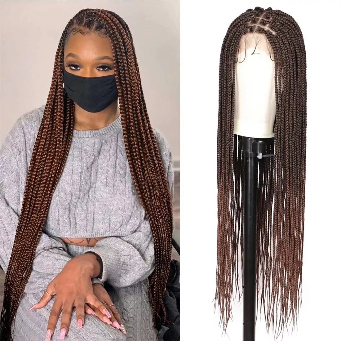 Full Lace Front Braided Wigs for Black Women Box Braided Synthetic