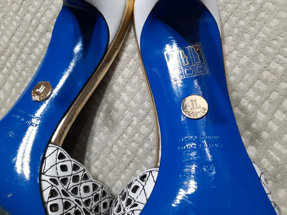 Zapatillas Loriblu Cenicienta Cuero Perforado Italiano Blanco Tacón de Aguja 7  Foto 4 de 4