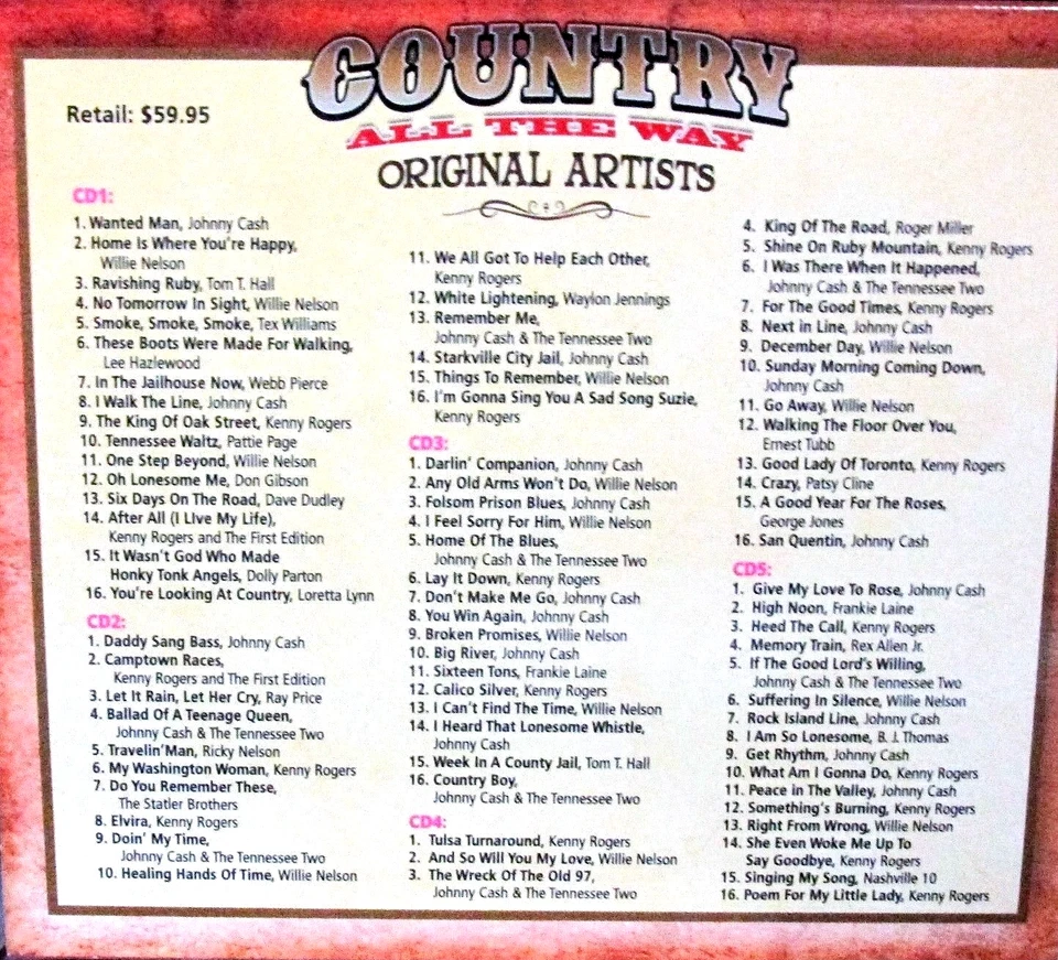 Country Music All The Way 5CD NEW Loretta Lynn, Willi Nelson 60 Songs, Original - Image 4 of 4