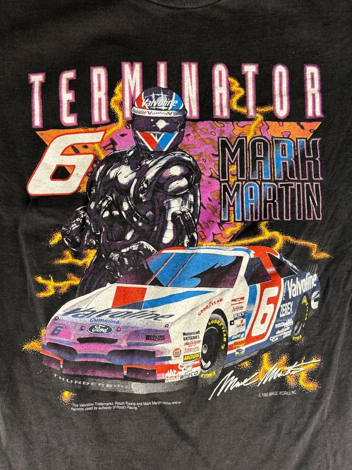 Vintage 90s 1995 Mark Martin Terminator T-Shirt Boys M 10-12 Black Single Stitch - Image 2 of 4