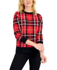 Charter Club Petite Plaid Sweater Ravishing Red Combo Sz PP