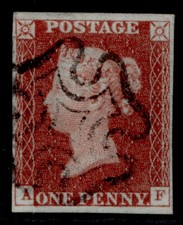 GB QV SG8, 1d red-brown BLACK MX PL 36, FINE USED. Cat £60. MISSING IMPIMATUR AF