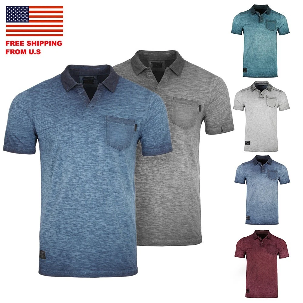ZIMEGO Men's Vintage Oil-Wash Henley Polo T-Shirt – Slim Fit Chest Pocket Design