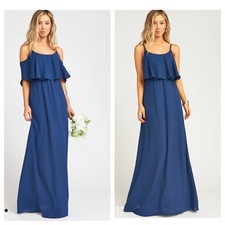 Show Me Your Mumu Women Caitlin Ruffle Maxi Dress Chiffon Navy Blue Size Medium