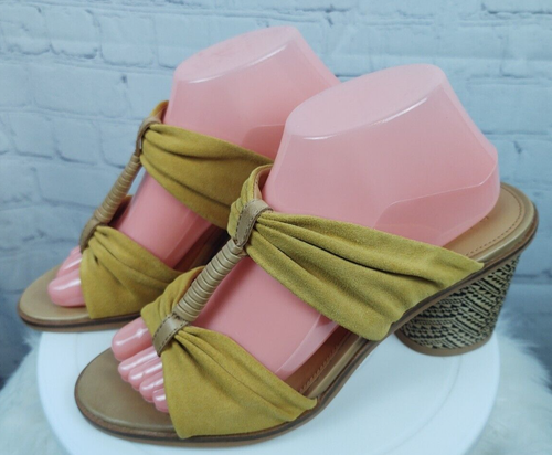 Frye & Co. Leiah Bow Leather Chunky Heel Amber Sandals NWOB, Sz. 9M
