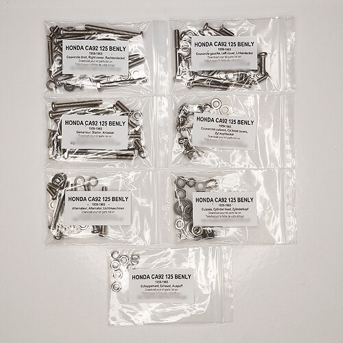 Kit tornillos Phillips Honda C92 CA92 125 Benly 1959-1964 vis inox moteur