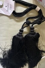 New W/tags Black Vatican Homes Curtain Tiebacks Large  14 1/4 “Tassel Fringe.