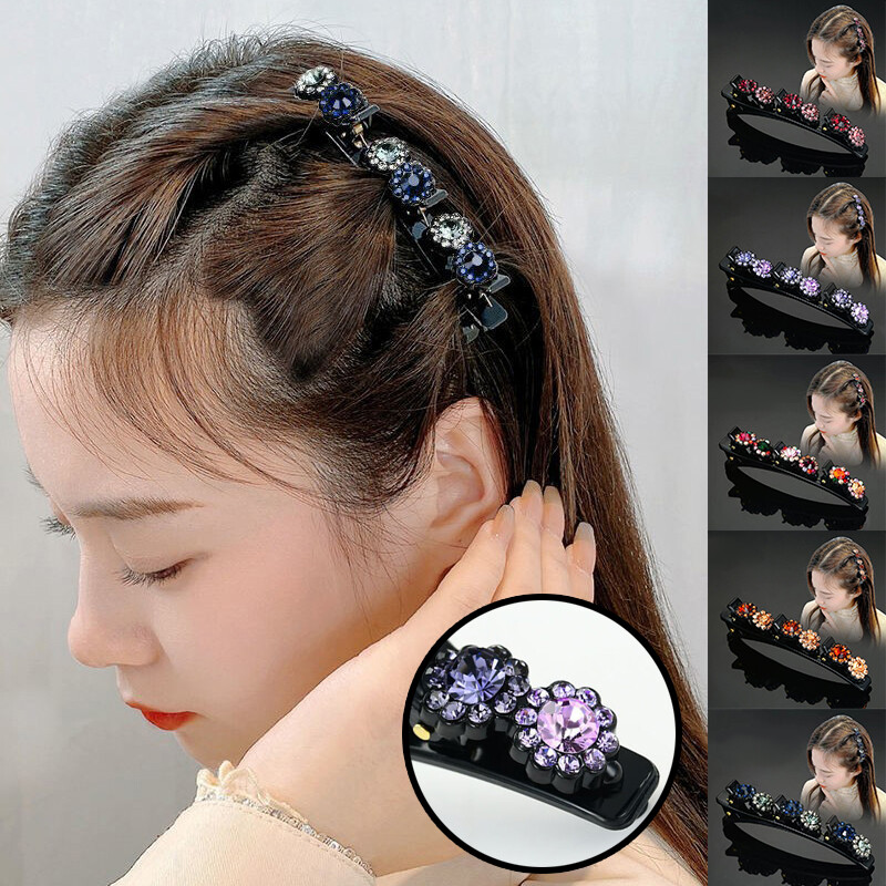 Sparkling Crystal Stone Braided Hair Clips Double Bangs Hair Clips Braided HairE