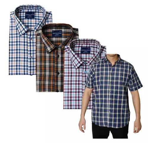Men's Check Short Sleeve Collar Shirts Formal Classy Shirts Button up - (2282) - 第 1/13 張圖片