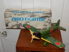 Vintage 1987 Zero Fighter Tin Airplane Toy by Leadworks Inc Japan. w/ Box!