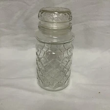 1984 Planters Mr Peanut Glass Jar Vintage with Lid cover Diamond Pattern