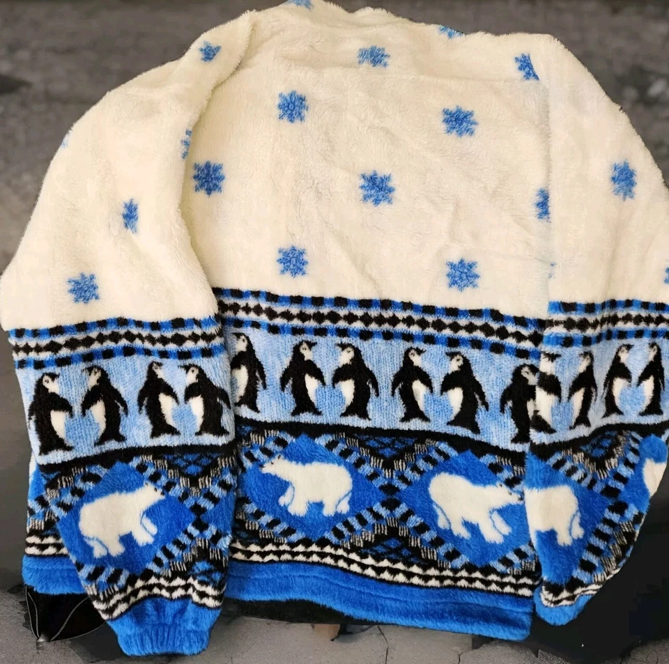 Chaqueta polar Big Chill S de colección cremallera completa Sherpa. Pingüinos, osos polares, copo de nieve Foto 3 de 4