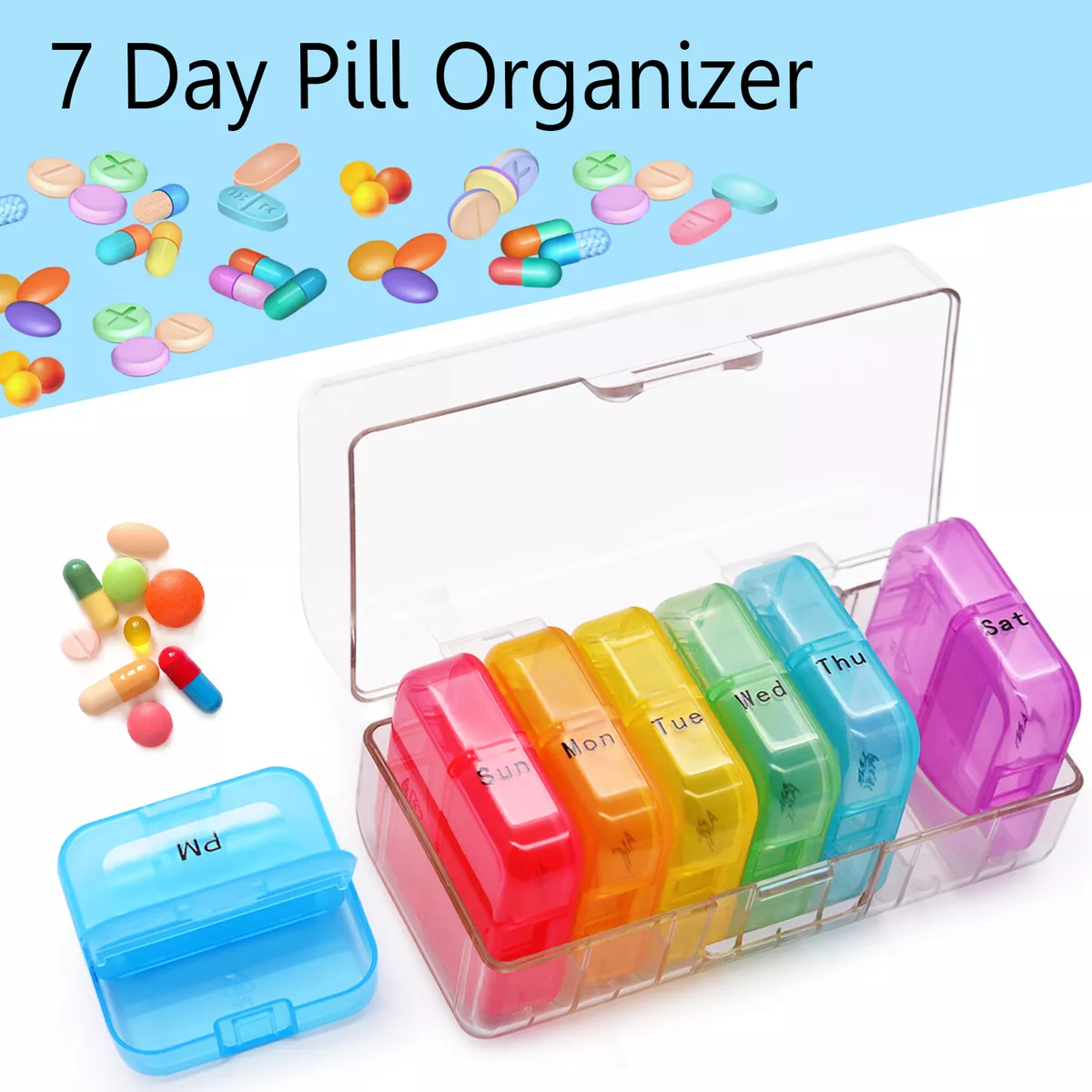 7 Day Pill Organizer Case Weekly Pill Box Organizer Medicine Storage AM PM  Case