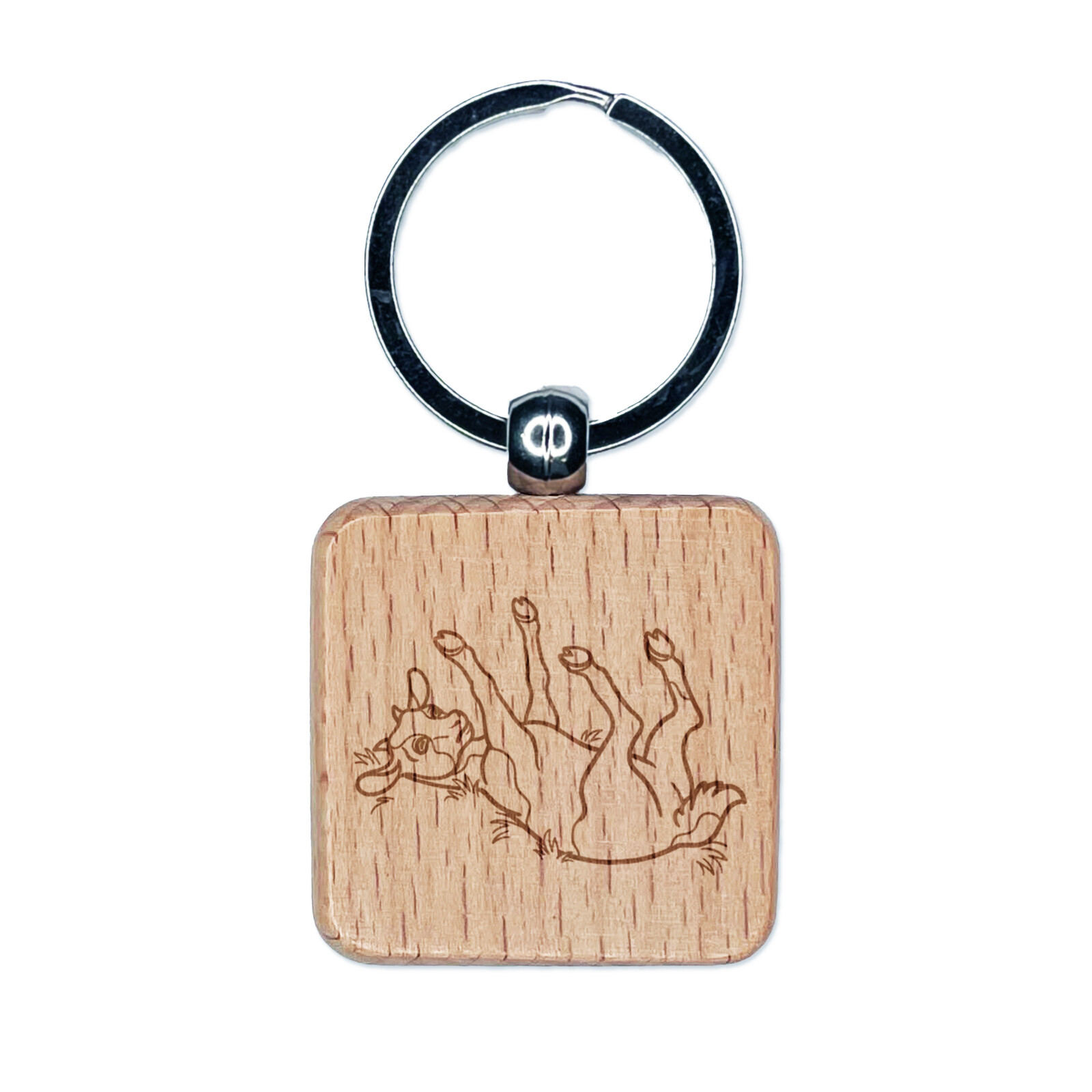 Fainting Goat Wooden Engraved Square Keychain Charm Tag