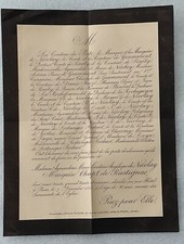 FAIRE PART DECES 1885 Mme DE NICOLAY marquise CHAPT DE RASTIGNAC