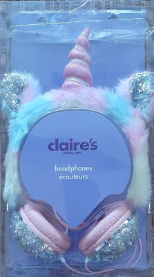 Claire's Fluffy Rainbow Sequin Unicorn Wired Over-Ear Kids Headphones 