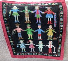 VTG Needlepoint Stitching Completed figures holding hands, tulip Border