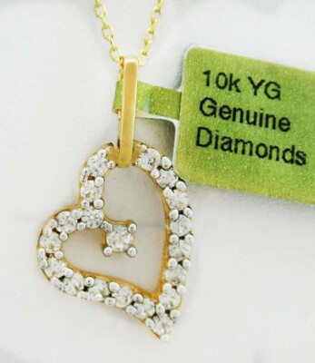 ECHTER 0,48 kt DIAMANTEN HERZ ANHÄNGER 10 K GELBGOLD ** Kostenloser Versand **