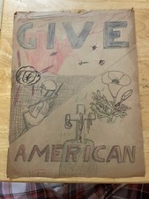 1950 Early Teen’s Drawing War Soldier Gun WWII WW2 American Vintage Plane Bomb