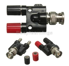 BNC Male Plug to Two Dual 4mm Banana Jack Binding Coaxial Adapter Connector NEW
