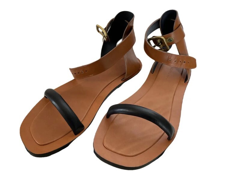 Old Celine Strappy Flat Sandals - Size 37, Brown and Black