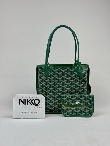 Goyard Anjou Mini Green Goyardine Reversible Tote Bag & Wallet Full Set Receipt