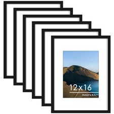 12x16 Picture Frame Set of 6, Display Pictures 8.5 x 11 with Mat or 12 x 16 w...