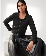 NWT ANN TAYLOR BLACK TWEED CROPPED BLAZER ZIP JACKET SZ 4