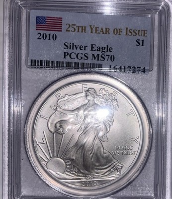 2010 PCGS MS70 MS 70 AMERICAN SILVER EAGLE .999 FINE SILVER ROUND