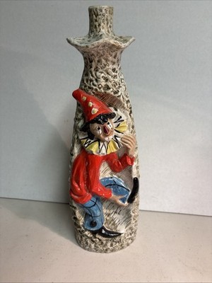 Vintage Bischoff Cherry Wine Circus Clown Jester Furlan Pottery Decanter Empty