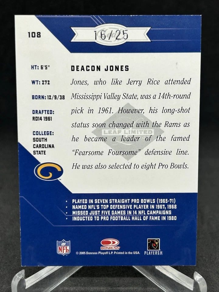2005 LEAF LIMITED DEACON JONES "HAWAII CONFERENCE" PARALLEL /25 HOF RAMS - Image 3 of 3