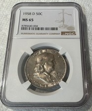 1958D Franklin Half Dollar NGC MS65 New Grading and Really Nice Coin