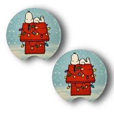 Snoopy Dog House with Christmas lights - Car Coasters - Winter time with Snoopy
