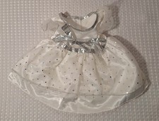 Build A Bear White  Silver Dress Sparkle Polka Dots Outfit Clothing Set BABW