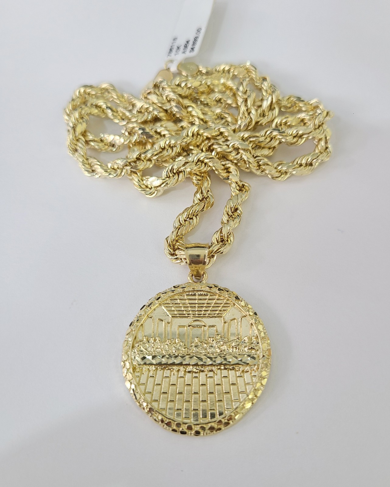 Real 10k Gold Rope Chain Last Supper Nugget Pendant Set 4mm 18"-28"