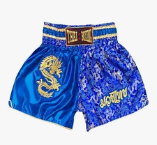 "XS" MUAY THAI FIGHTING MARTIAL BLUE GOLDEN DRAGON KID SHORT UNISEX  A2 