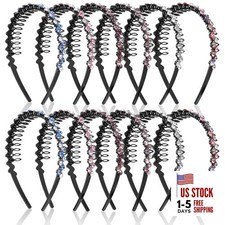 12Pcs Headband with Rhinestone Teeth for Women, Non Slip Beaded Hair Band for