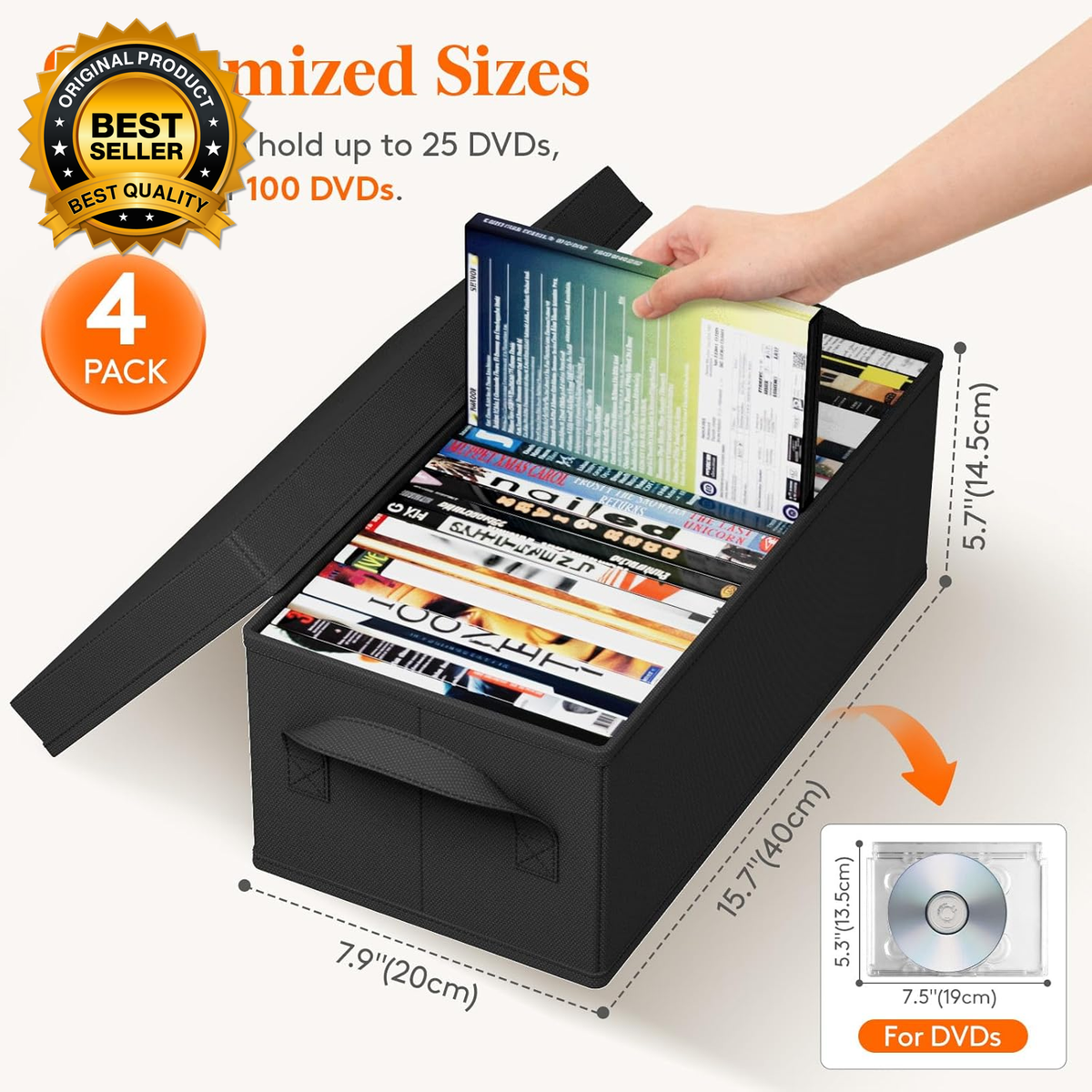 DVD Storage Box 4 Packs Stackable DVD Cases Holder Organizer 15.7