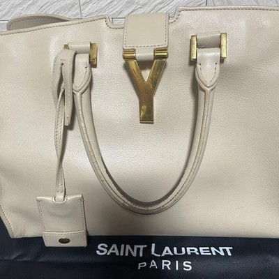 SAINT LAURENT PARIS  Y-Line Cabas Top Handle Bag in Beige Leather Gold Hardware