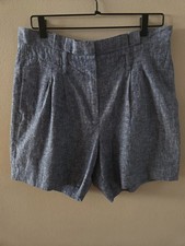 Boden St. Ives Paperbag Shorts 10 Blue Linen Cotton High Waist Coastal Preppy