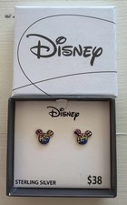 NEW Disney Sterling Silver Mickey Multi Color Crystal Earrings