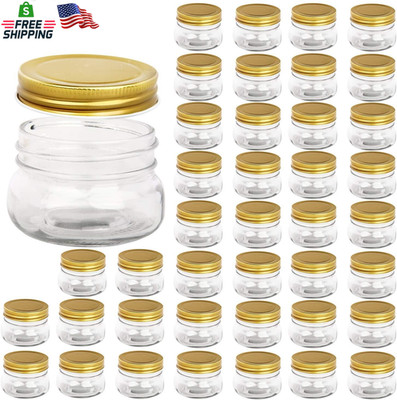 Encheng 5 Oz Wide Mouth Mason Jars,Clear Glass Jars with Lids(Golden),Small Spic